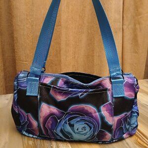 New Canvas Ombre Roses Shoulder Bag Purse Blue Pink Purple Black Tote Handbag